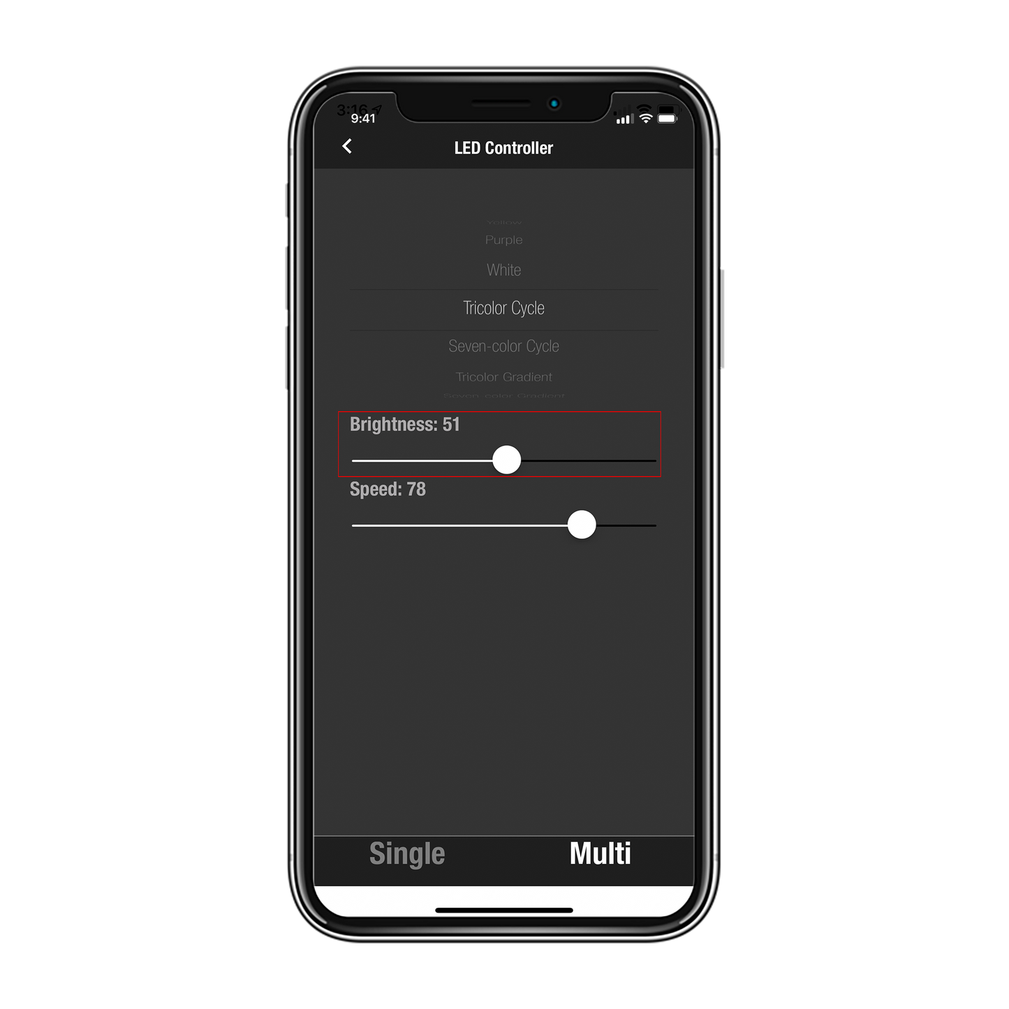 Controlador de iluminación, color optix con interfaz de aplicación opcional.